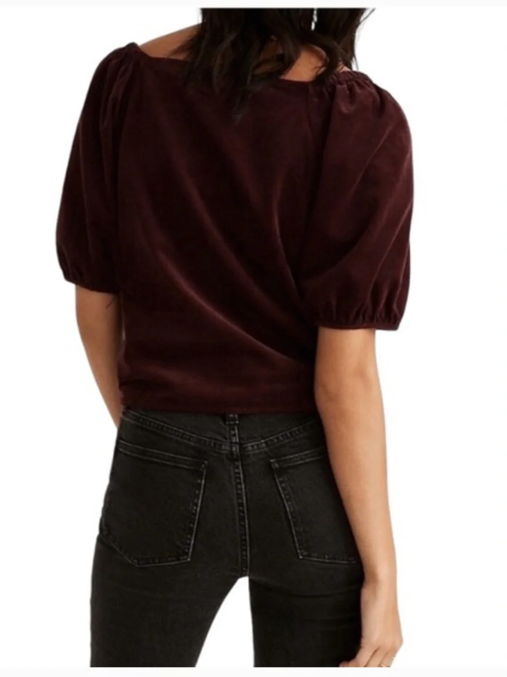 NWOT Madewell Burgundy Velvet Corduroy Puff-Sleeve Wrap Top
